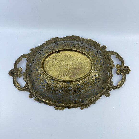 vintage ornate brass filigree basket with dual handles - Picture 6 of 6